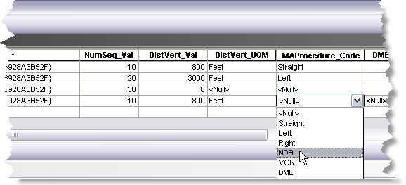 Options in the MAProcedure_Code field drop-down list