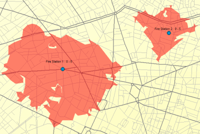 Service areas with different drive time values