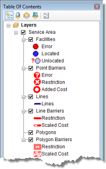 A Service Area layer in the table of contents