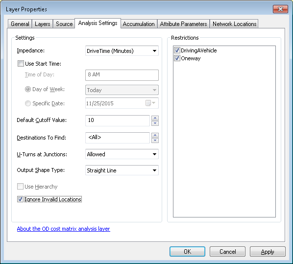 The Analysis Settings tab of the Layer Properties dialog box