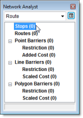 Clicking on the Stops class in the Network Analyst window