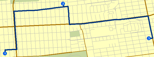 A route solution in the map display