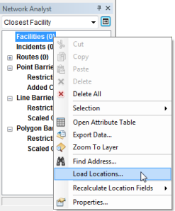Clicking Load Locations in a context menu