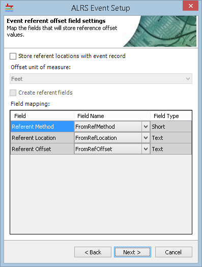 Event referent offset field settings