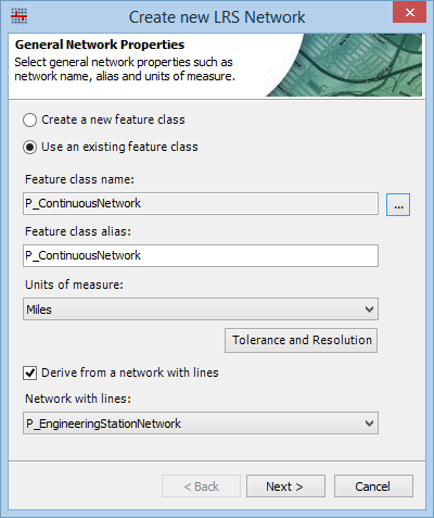 Derive from a network with lines option checked