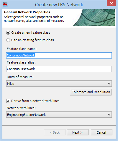 Derive from a network with lines option checked