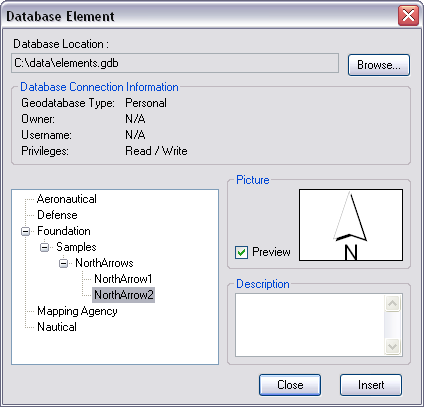 The Database Element dialog box