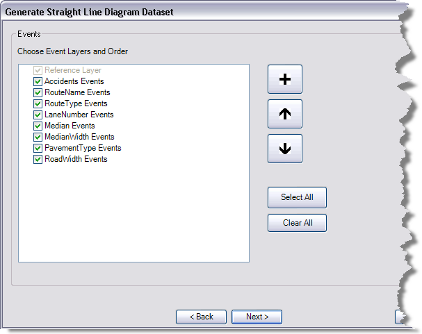 Generate Straight Line Diagram Dataset dialog box with event layer information