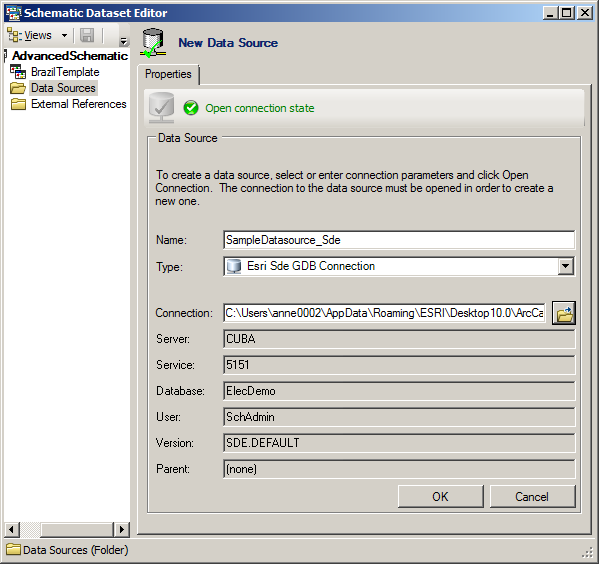 ESRI Sde GDB Connection data source - Properties tab, final content