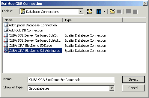 Selecting the desired .sde file