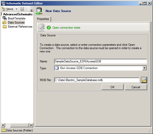 Properties tab for an ESRI Access GDB Connection data source - final content