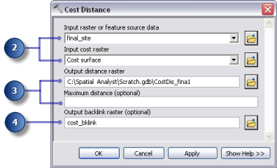 Parameters for Cost Distance tool