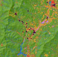 Land use and hillshade map