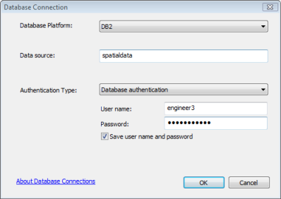 Example DB2 connection using a cataloged database