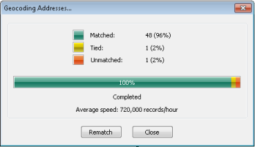 Geocoding Addresses progress bar