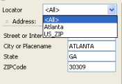 Locator menu on the Address panel