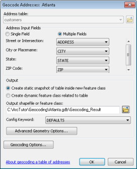 Geocoded Addresses: Atlanta dialog box