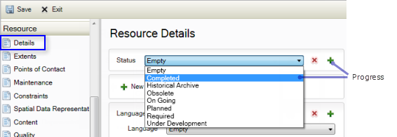 Identify the status of the item on the Details page under the Resource heading