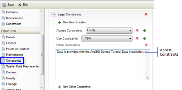 Specify any constraints related to accessing the item on the Constraints page under the Resource heading