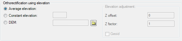 Options for raster type orthorectification properties