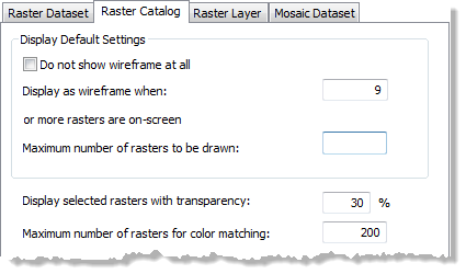 Raster Options and the Raster Catalog tab