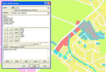 Selecting parcel features with unknown land uses