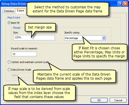 Extent tab on the Setup Data Driven Pages dialog box
