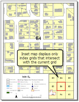 Example showing inset map displaying only index grids that intersect with the current grid.