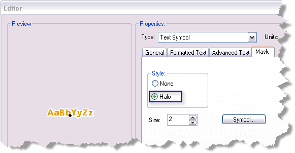 Text symbol with halo