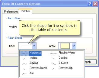 Setting the appearance of line symbols in the table of contents