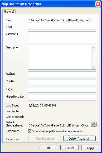 Setting properties for your map document