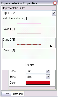 Applying a representation rule to selected features with the Representation Properties window