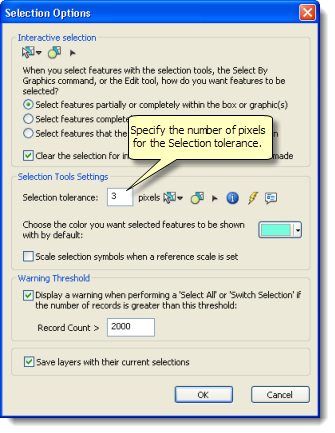 Setting the Selection tolerance