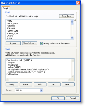 Dialog box to compose your hyperlink script