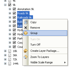 Selecting layers to create a group layer