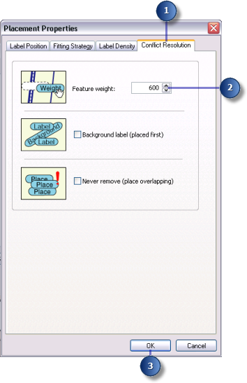 Conflict Resolution tab on the Placement Properties dialog box