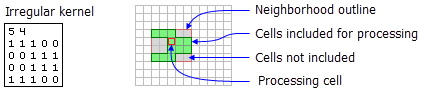 Focal statistics with irregular neighborhood illustration