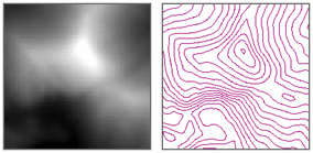 Contour lines extracted from an elevation model