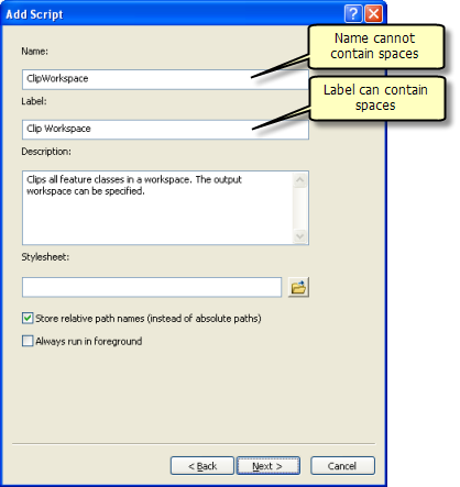 Add Script Wizard panel 1