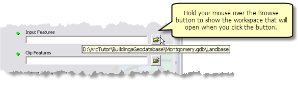 Displaying browse workspace in a tool dialog box