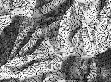 Contours created over a gray hillshade