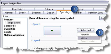 Size properties for point feature symbology in ArcScene