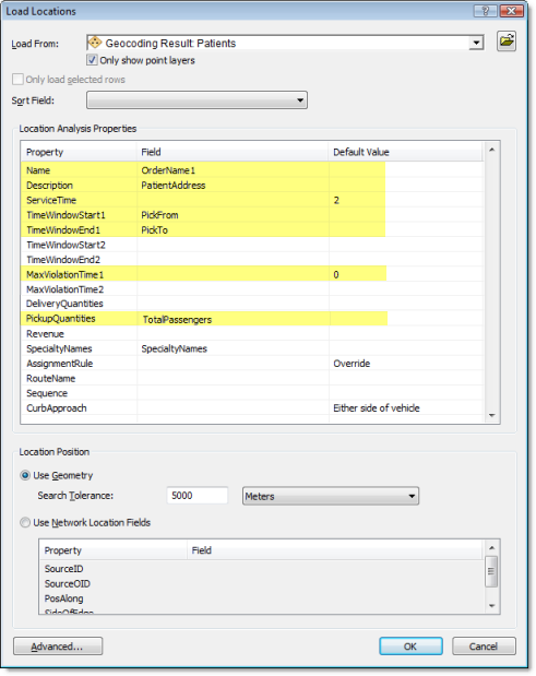 The Load Locations dialog box