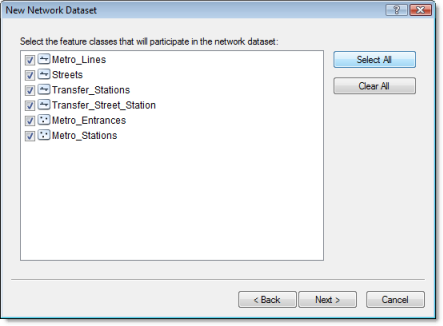 Selecting the source feature classes