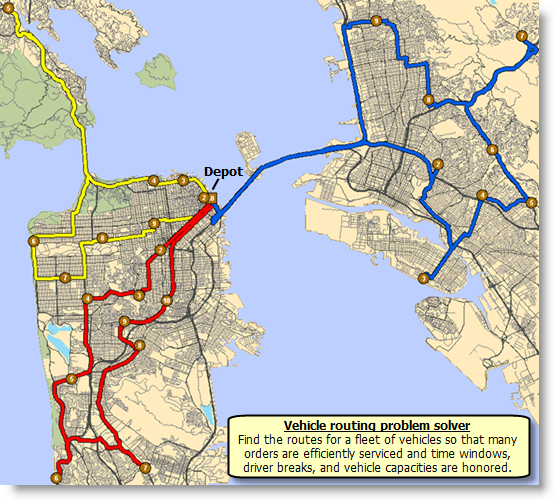 Results of solving a vehicle routing problem