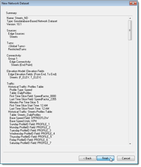 Summary page of the network dataset