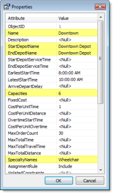 Route Properties window