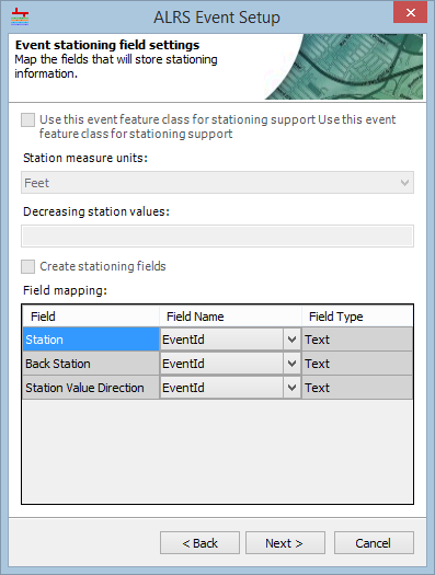 Event stationing field settings