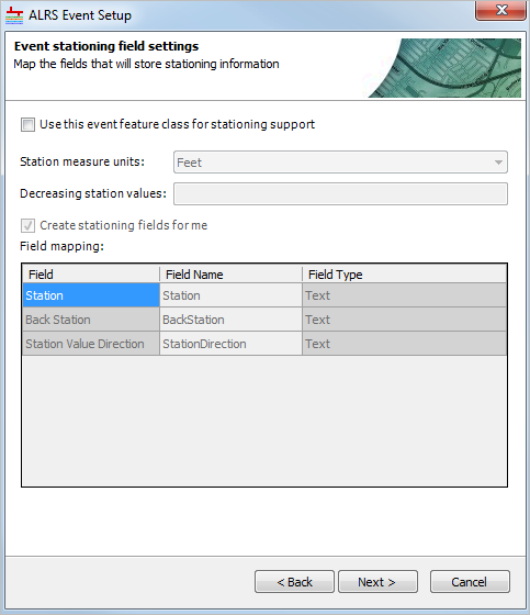 Event stationing field settings