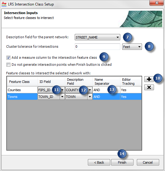 Intersection Inputs dialog box